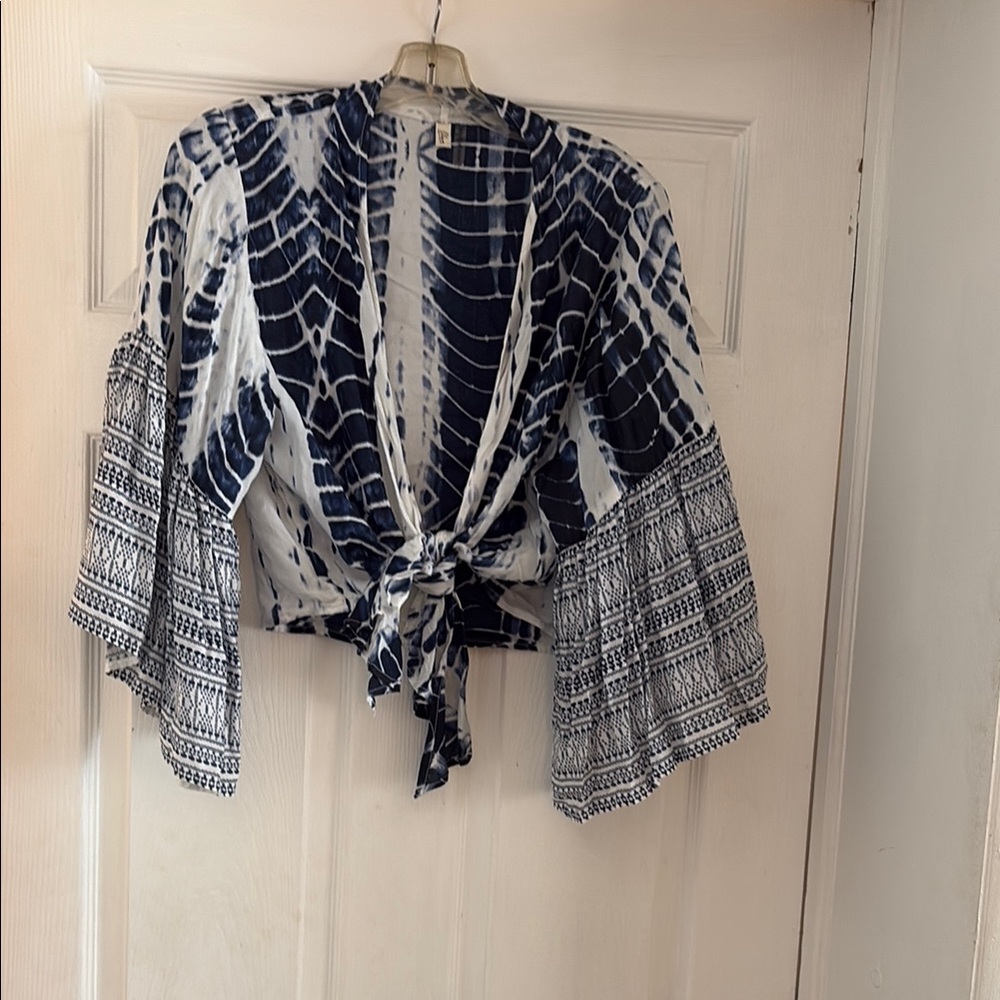 Blue and White Tie-Dye Kimono Top